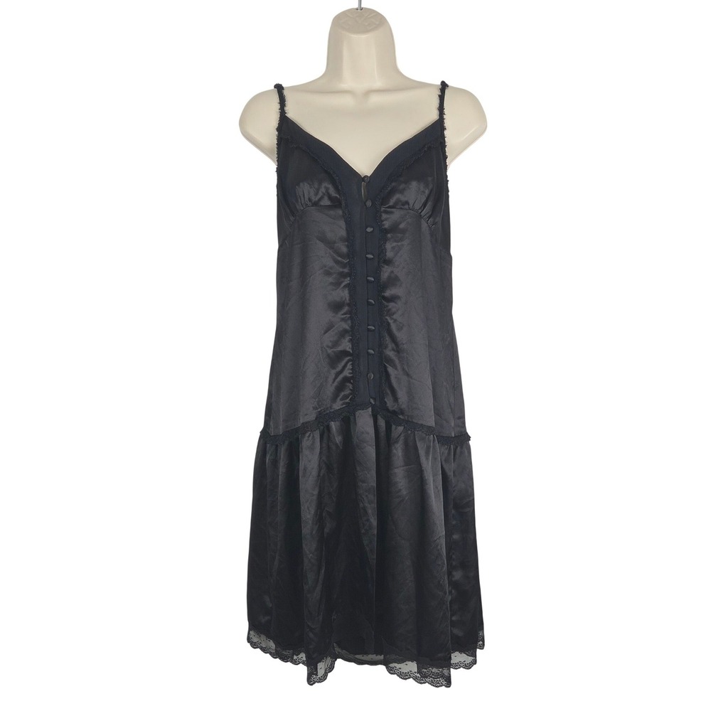 To The Max Black Satin Lace Babydoll Slip Dress 10 Fairy Grunge Y2K Whimsigoth